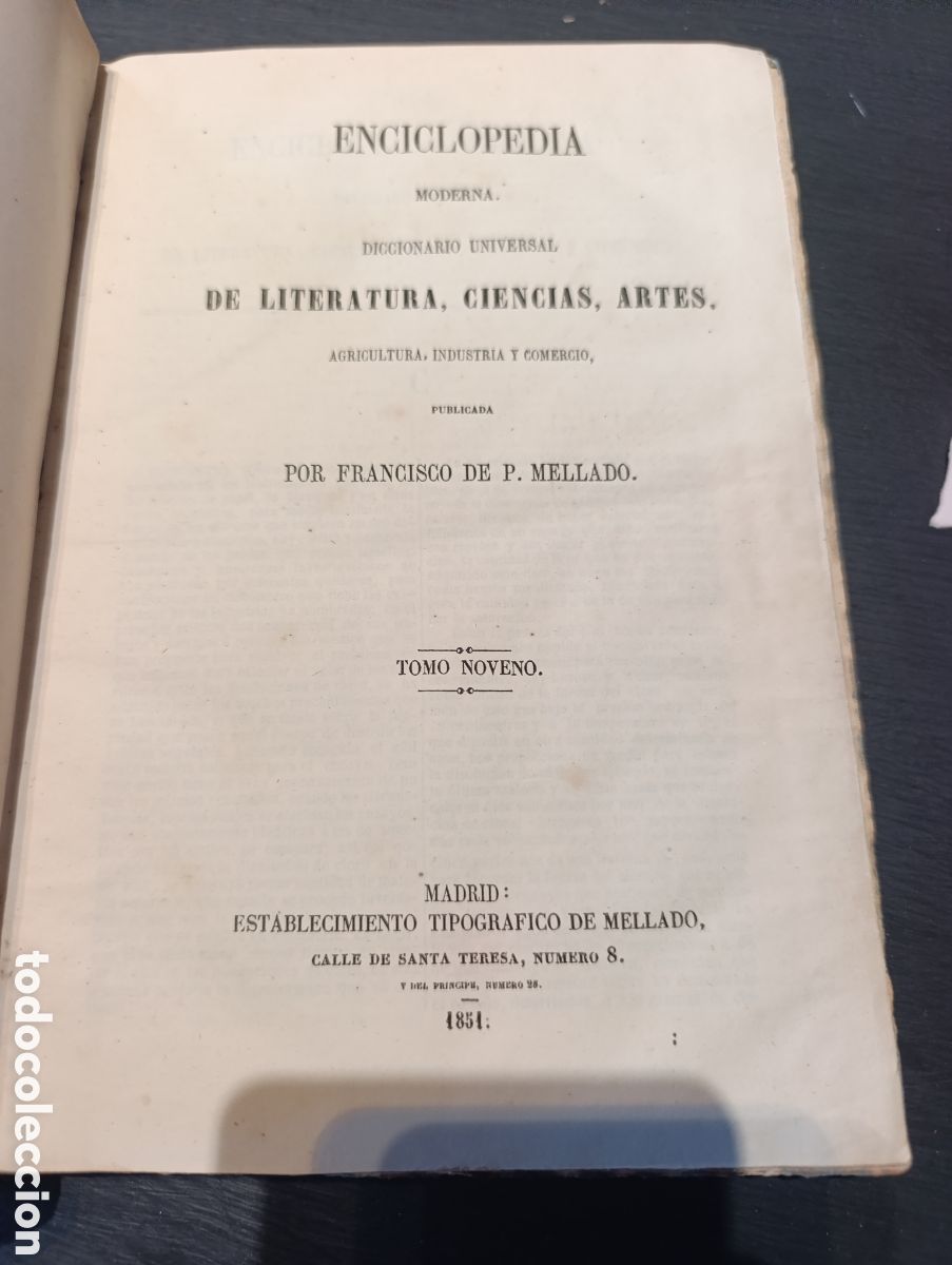 Libros antiguos: ENCICLOPEDIA MODERNA. DICCIONARIO UNIVERSAL. Francisco de P. Mellado. Tomo 9 Madrid 1851