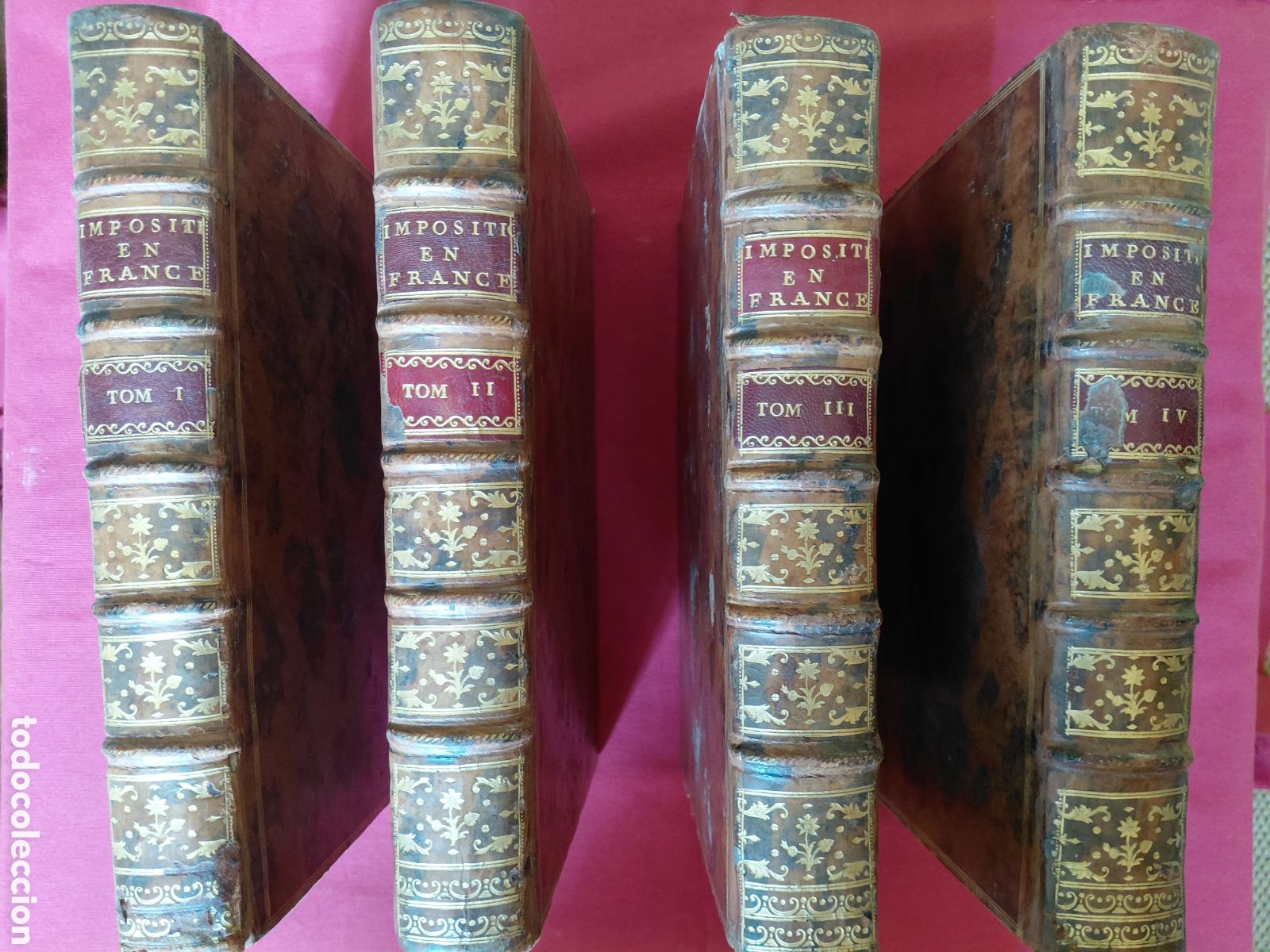 Libros antiguos: 1768 (Primera) M&eacute;moires concernant les impositions et droits en Europe. 4 Volumenes&nbsp; T I xiv + 512 p