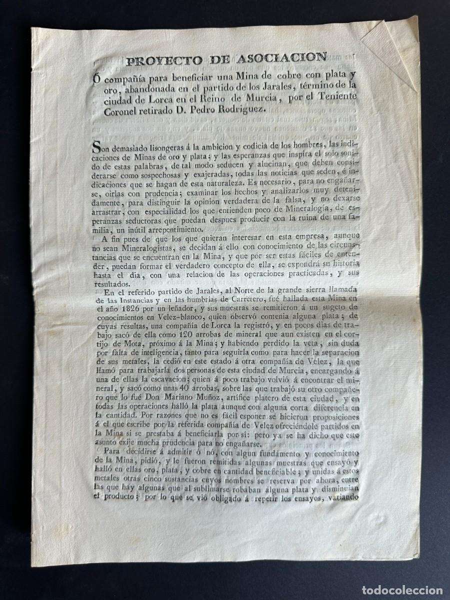 Libros antiguos: a&ntilde;o 1829 - PROYECTO DE COMPA&Ntilde;IA PARA EXPLOTAR UNA MINA DE COBRE CON PLATA Y ORO EN LORCA - MURCIA