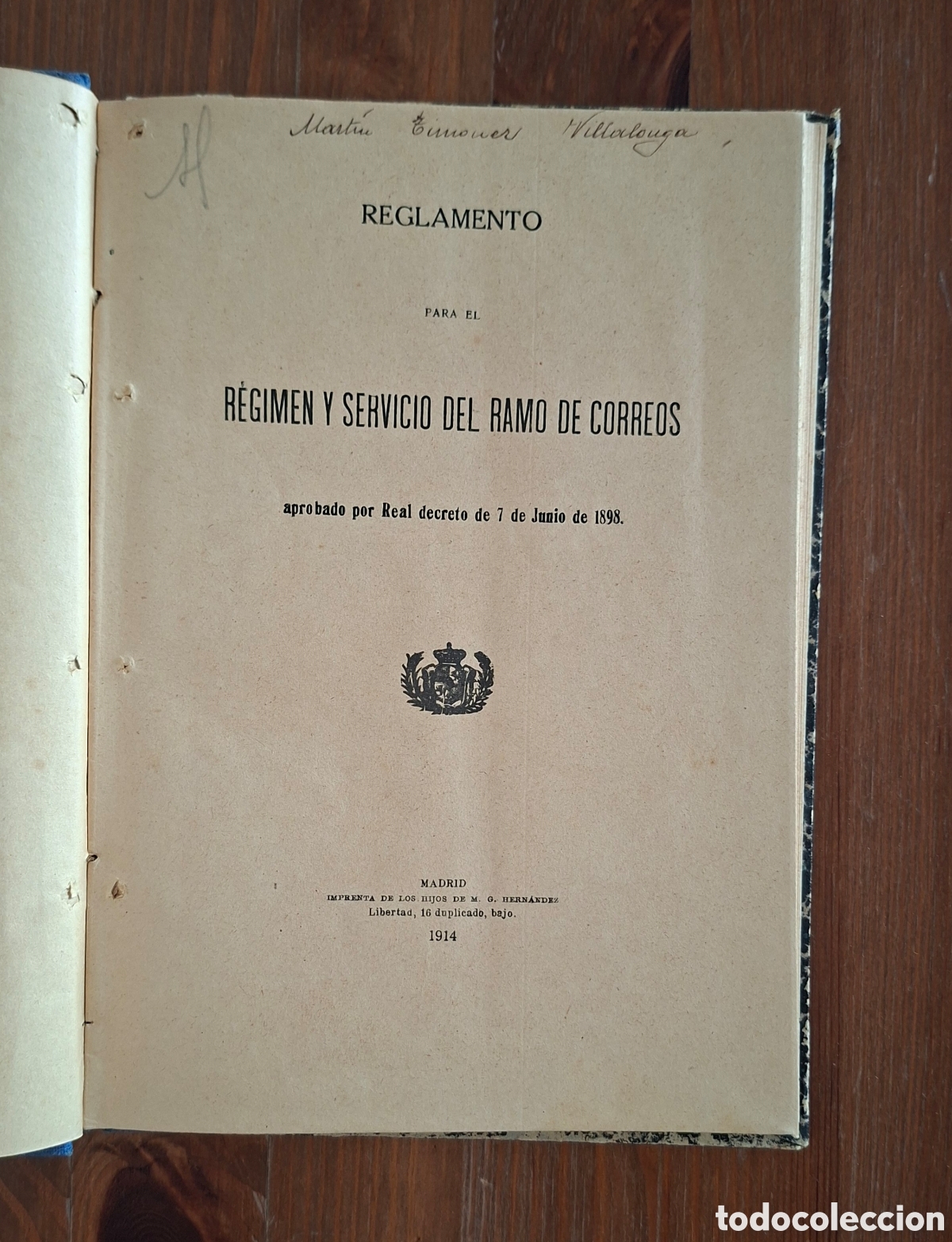 Libros antiguos: REGLAMENTO PARA EL R&Eacute;GIMEN Y SERVICIO DEL RAMO DE CORREOS &ndash; Madrid, 1914.