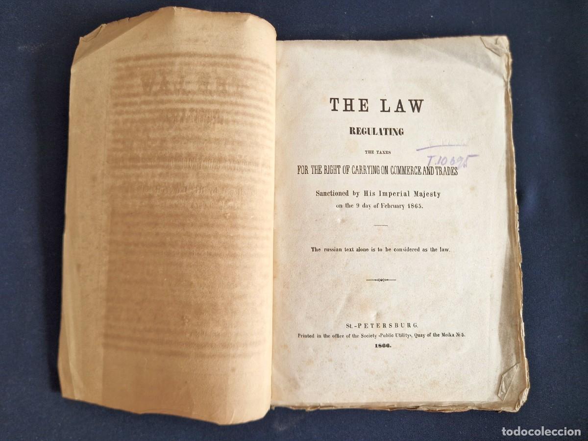 Libros antiguos: Imperio Ruso - Law Regulating Taxes Commerce - St Petersburg 1866 - Edici&oacute;n en Ingl&eacute;s