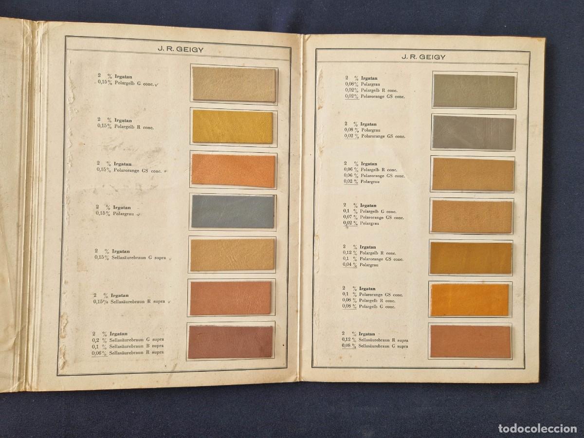 Libros antiguos: J.R. Geigy - Irgatan Muestrario de Tintes para Cuero - c. 1930 - Sello Reval