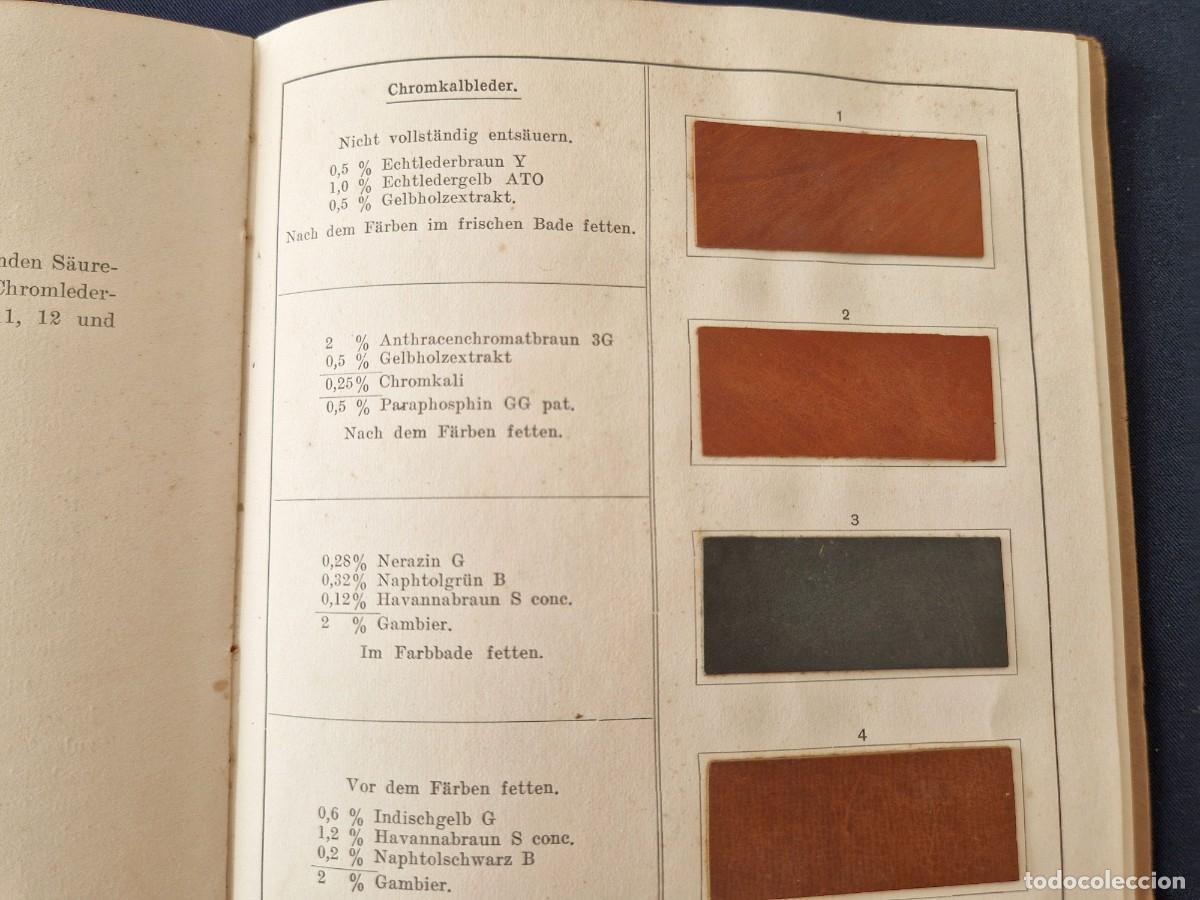 Libros antiguos: Leopold Cassella Riga - Muestrario Tintes para Cuero - c. 1910 - 18 Muestras