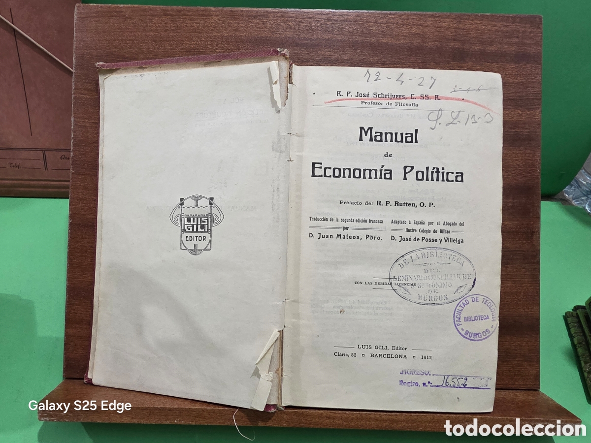 Libros antiguos: ANTIGUO LIBRO...1912...&rdquo;&rdquo;MANUAL DE ECONOM&Iacute;A POL&Iacute;TICA&rdquo;&rdquo;...R.P. JOSE SCHRJIVERS, C.SS.R...LUIS GILI, E