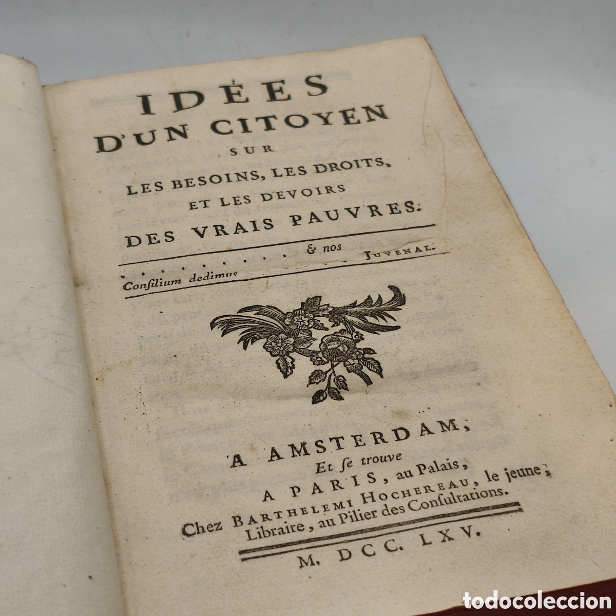 Libros antiguos: Id&eacute;es d'un Citoyen sur les vrais pauvres (1765) - Abb&eacute; Baudeau. Fisiocracia / Econom&iacute;a. Rar&iacute;simo.