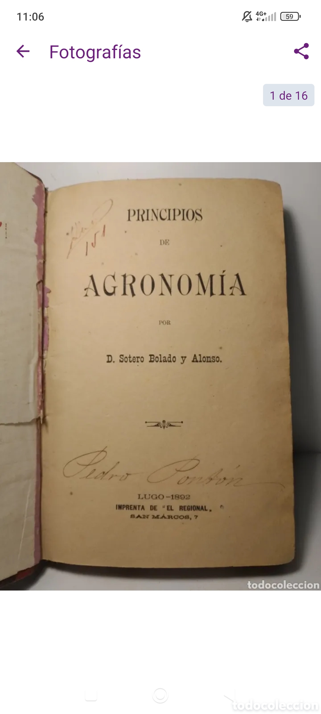 Libros antiguos: Principios de agronom&iacute;a por&nbsp;Sotero Bolado y Alonso. Primera edici&oacute;n. Imp el regional 1892. Lugo