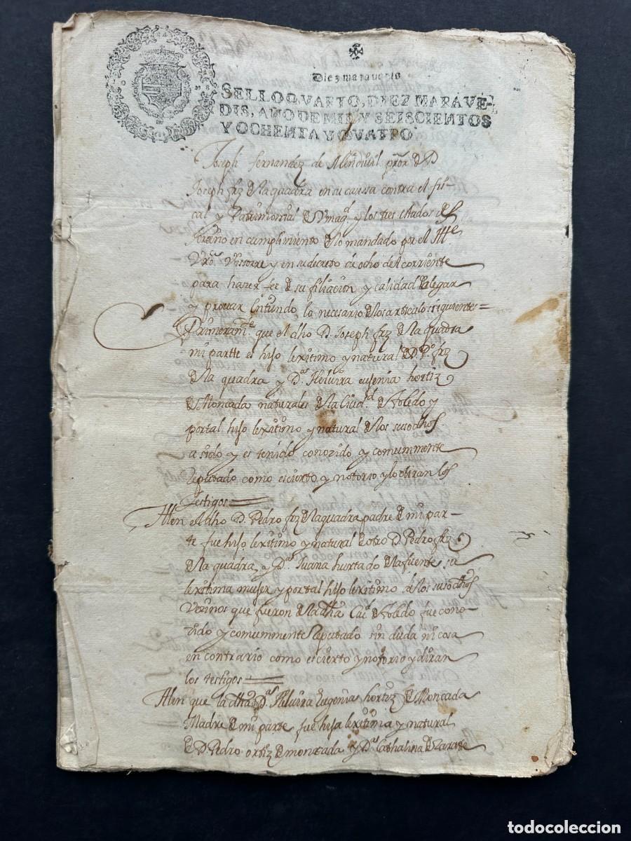 Libros antiguos: a&ntilde;o 1684 - LIMPIEZA DE SANGRE DE JOS&Eacute; FERNANDEZ DE LA QUADRA PARA ASIENTO EN CORTES - TOLEDO