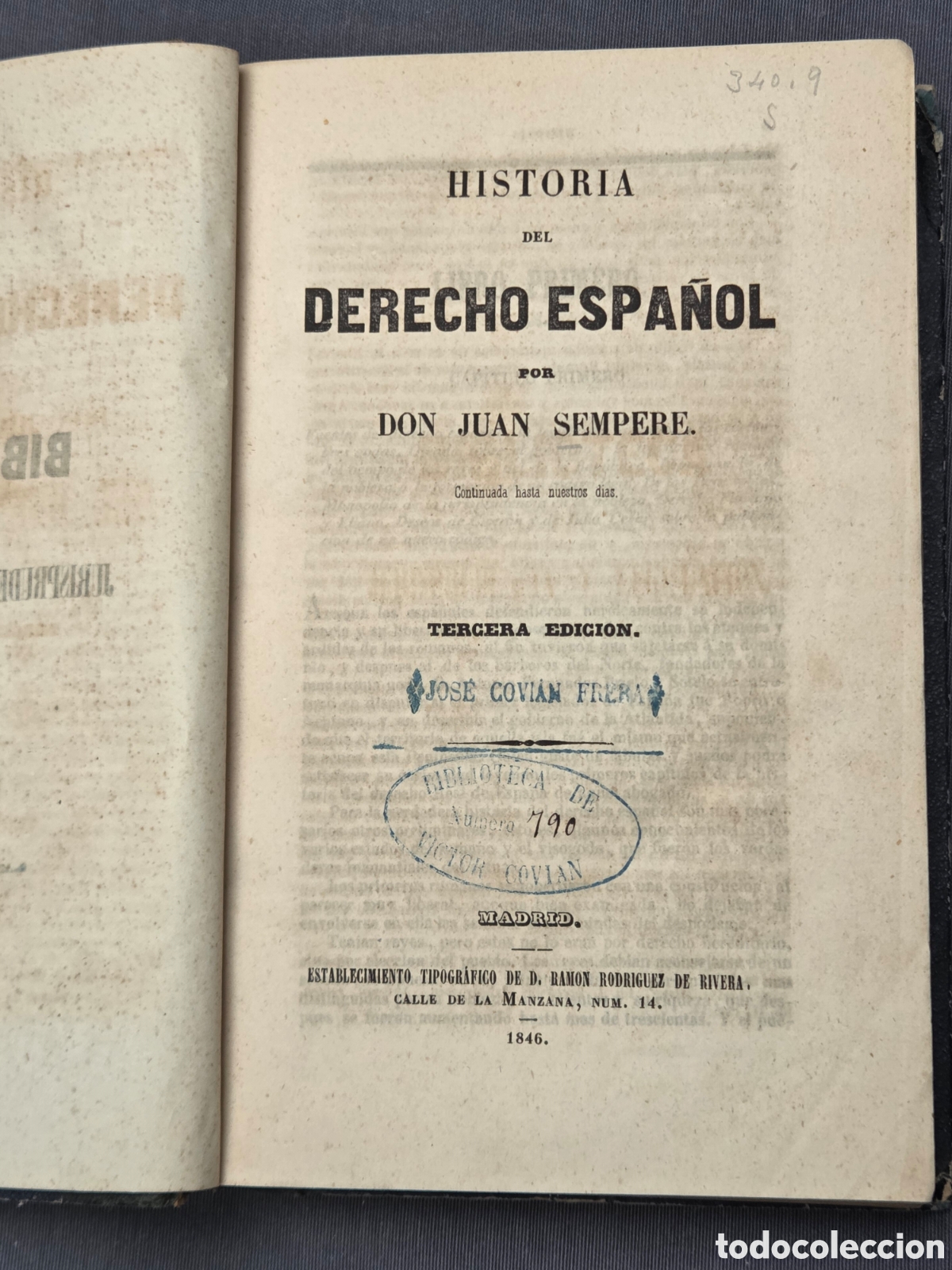 Libros antiguos: HISTORIA DEL DERECHO ESPA&Ntilde;OL 1846 Sempere Juan