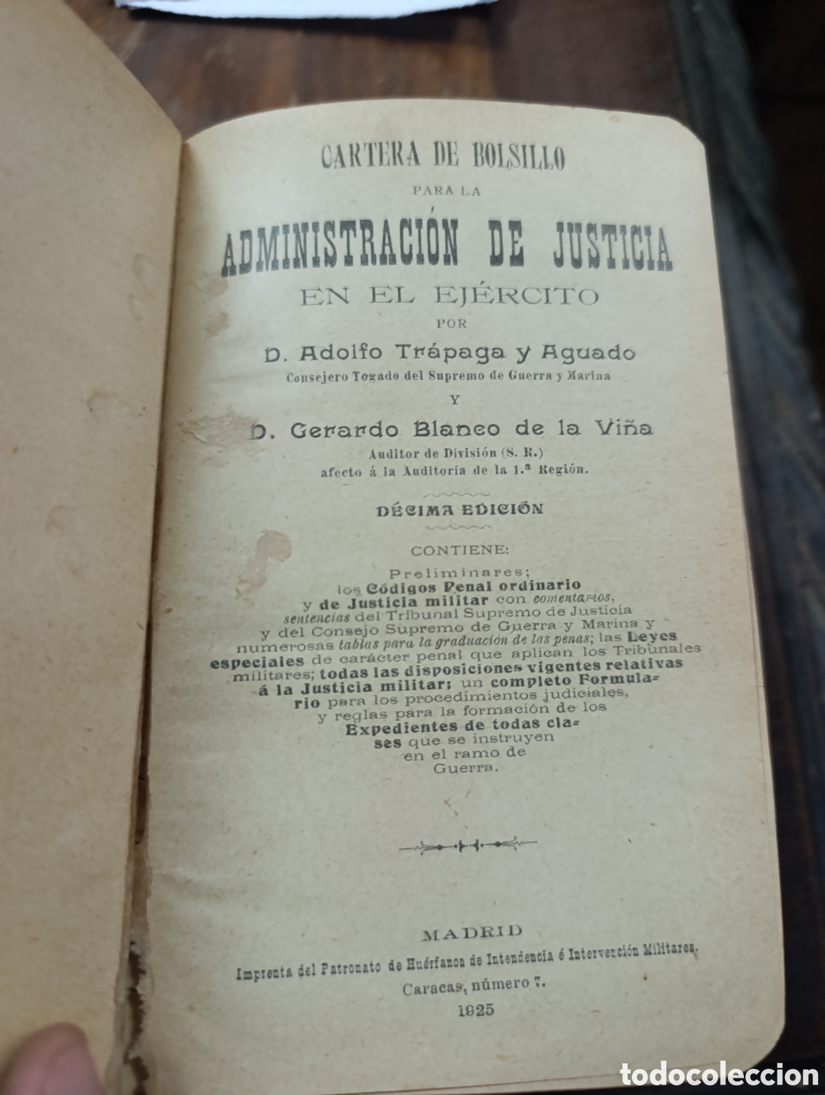 Libros antiguos: CARTERA DE BOLSILLO PARA LA ADMINISTRACI&Oacute;N DE JUSTICIA EN EL EJ&Eacute;RCITO. TRAPAGA Y BLANCO