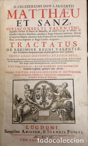 Libros antiguos: Tractatus de Regimine Regni Valentiae. Lorenzo Matheu y Sanz.
