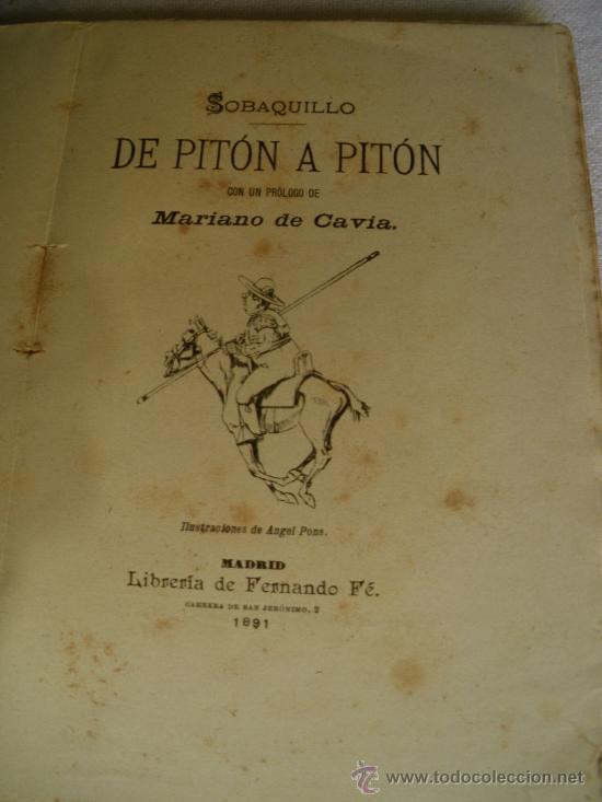 Libros antiguos: DE PIT&Oacute;N A PIT&Oacute;N. SOBAQUILLO.1891 - Foto 3