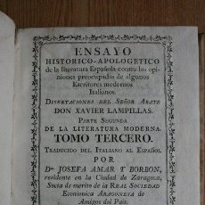 Libros antiguos: ENSAYO HISTÓRICO-APOLOGÉTICO DE LA LITERATURA ESPAÑOLA CONTRA LAS OPINIONES PREOCUPADAS DE .... Lote 106892975