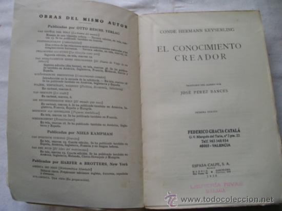 Libros antiguos: EL CONOCIMIENTO CREADOR. CONDE KEYSERLING. 1930 - Foto 1