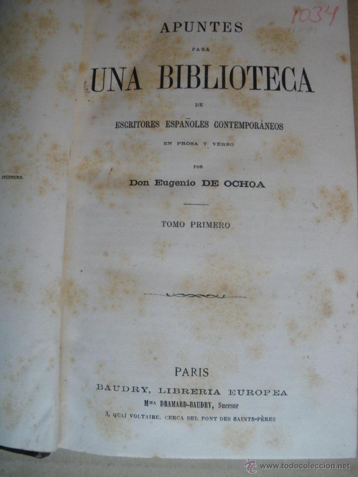 Libros antiguos: APUNTES PARA UNA BIBLIOTECA. EUGENIO DE OCHOA - Foto 2