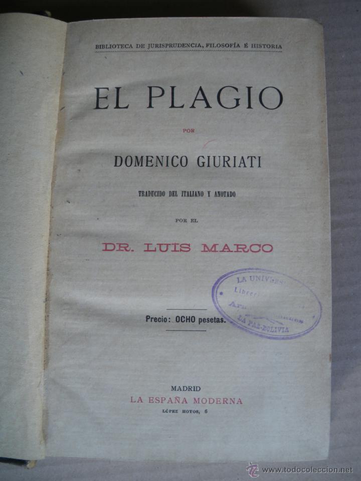 Libros antiguos: EL PLAGIO. DOMENICO GIURIATI. - Foto 2