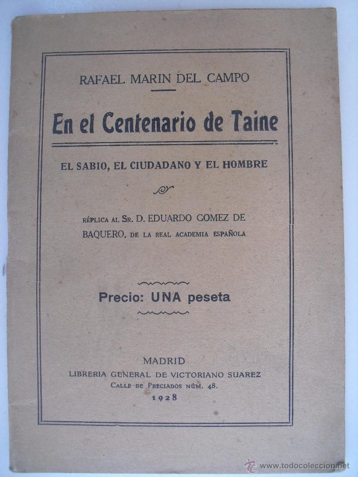 Libros antiguos: En el Centenario de Taine. Rafael Marin del Campo - Foto 1