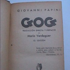 Libros antiguos: GOG. GIOVANNI PANINI. 1934.EDITORIAL APOLO. BARCELONA.