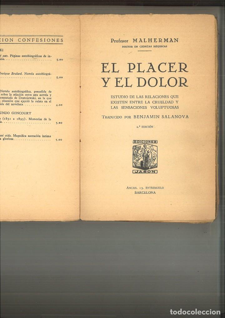 Libros antiguos: EL PLACER Y EL DOLOR. Profesor Malherman - Foto 2