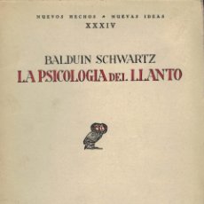 Libros antiguos: BALDUIN SCHWARTZ, LA PSICOLOGÍA DEL LLANTO. REVISTA DE OCCIDENTE 1930. Lote 136266042