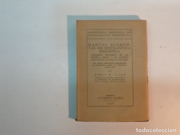 Libros antiguos: EDWIN B PLACE ... MANUAL ELEMENTAL DE NOVELISTICA ESPA&Ntilde;OLA ... 1926 - Foto 1