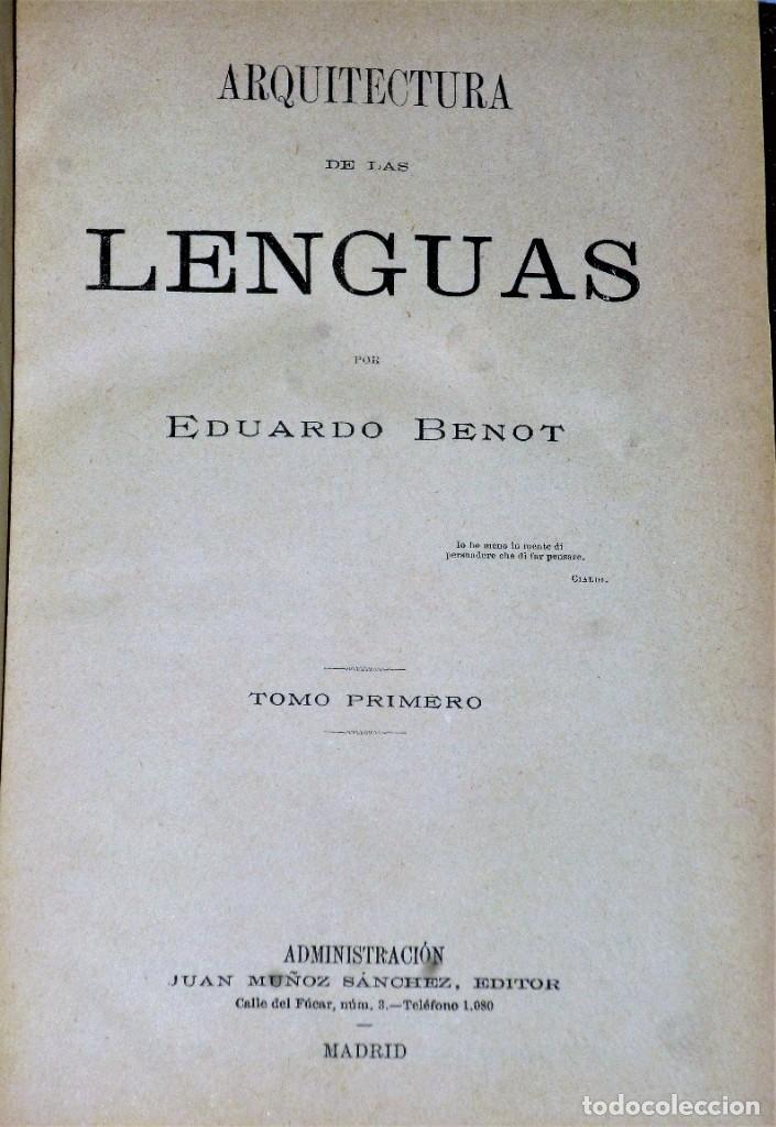 Libros antiguos: ARQUITECTURA DE LAS LENGUAS. 2 TOMOS - Foto 2
