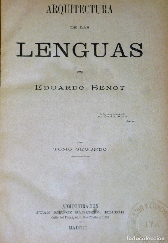 Libros antiguos: ARQUITECTURA DE LAS LENGUAS. 2 TOMOS - Foto 3