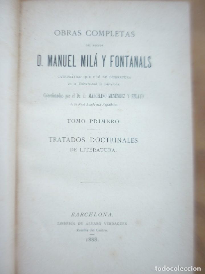 Libros antiguos: OBRAS COMPLETAS DEL DR. MILÁ Y FONTANALS - TOMO PRIMERO 1888 - M. MENENDEZ PELAYO - Foto 1 - 218706561