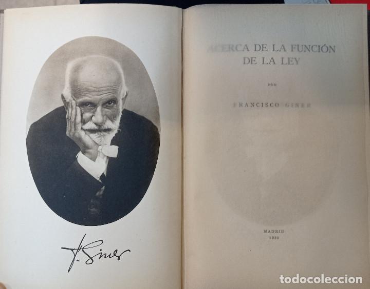 Libros antiguos: ACERCA DE LA FUNCI&Oacute;N DE LA LEY. FRANCISCO GINER. 1932. - Foto 1