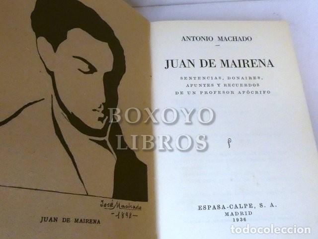 Libros antiguos: MACHADO, Antonio. Juan de Mairena. Sentencias, donaires, apuntes. Primera edición. 1936 - Foto 2 - 264546224