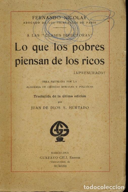 Libros antiguos: LO QUE LOS POBRES PIENSAN DE LOS RICOS - Foto 1