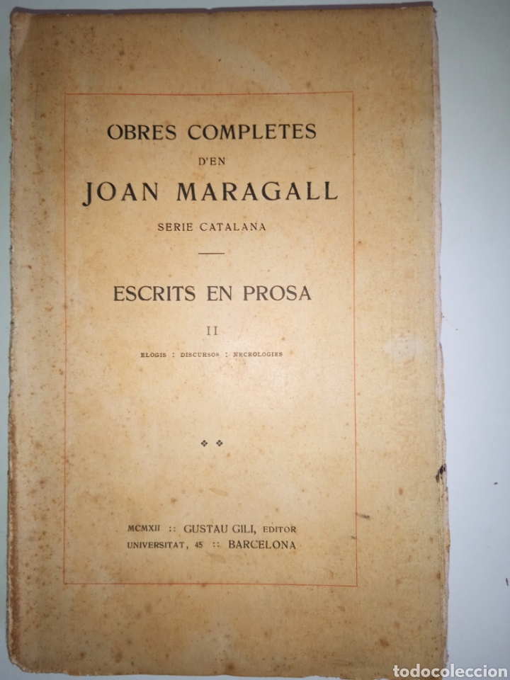 Libros antiguos: Obres completes de Joan Maragall. Escrits en prosa II - Foto 1