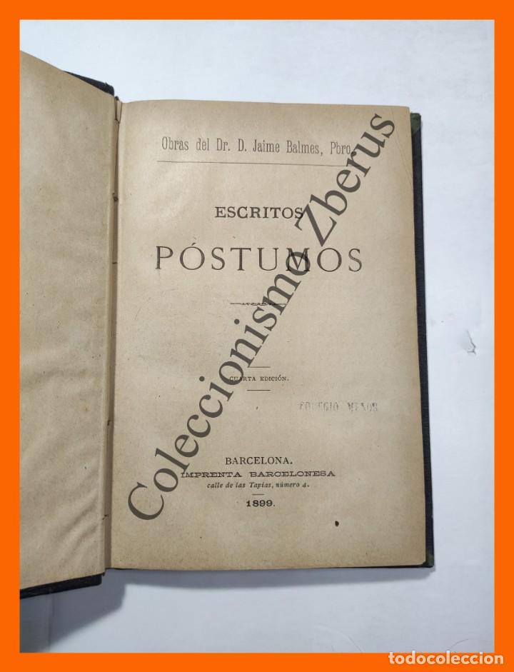 Libros antiguos: Escritos Postumos - Jaime Balmes - Foto 3