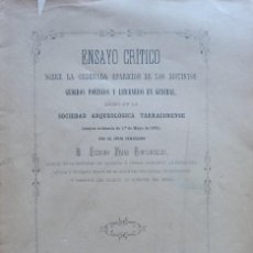 Libros antiguos: SOBRE LA APARICIÓN DE LOS GÉNEROS LITERARIOS. SOCIEDAD ARQUEOLÓGICA TARRACONENSE. TARRAGONA, 1876.. Lote 345323753