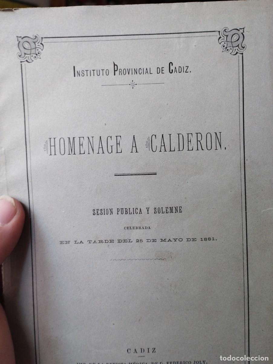 Libros antiguos: Homenaje a Calder&oacute;n. C&aacute;diz, 1881. - Foto 1