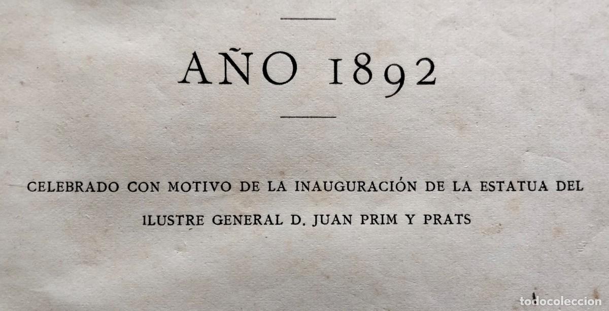 Libros antiguos: Certamen 1892. Centro de Lectura de Reus. General Prim. - Foto 2