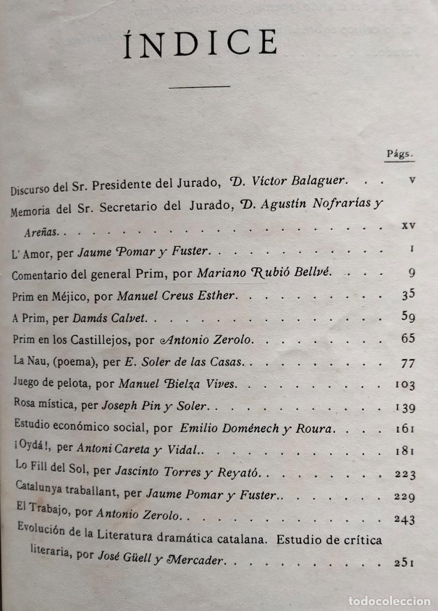 Libros antiguos: Certamen 1892. Centro de Lectura de Reus. General Prim. - Foto 3