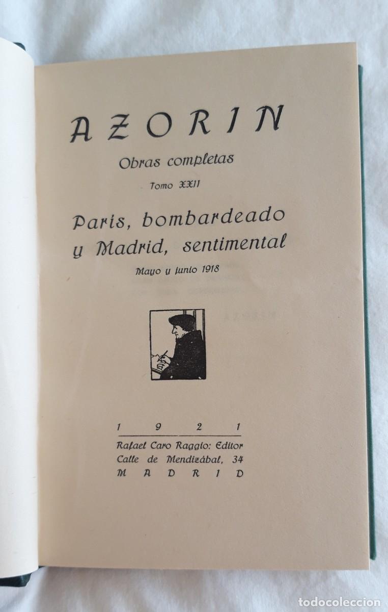 Libros antiguos: Paris Bombardeado y Madrid Senntimental Azorin - Foto 1