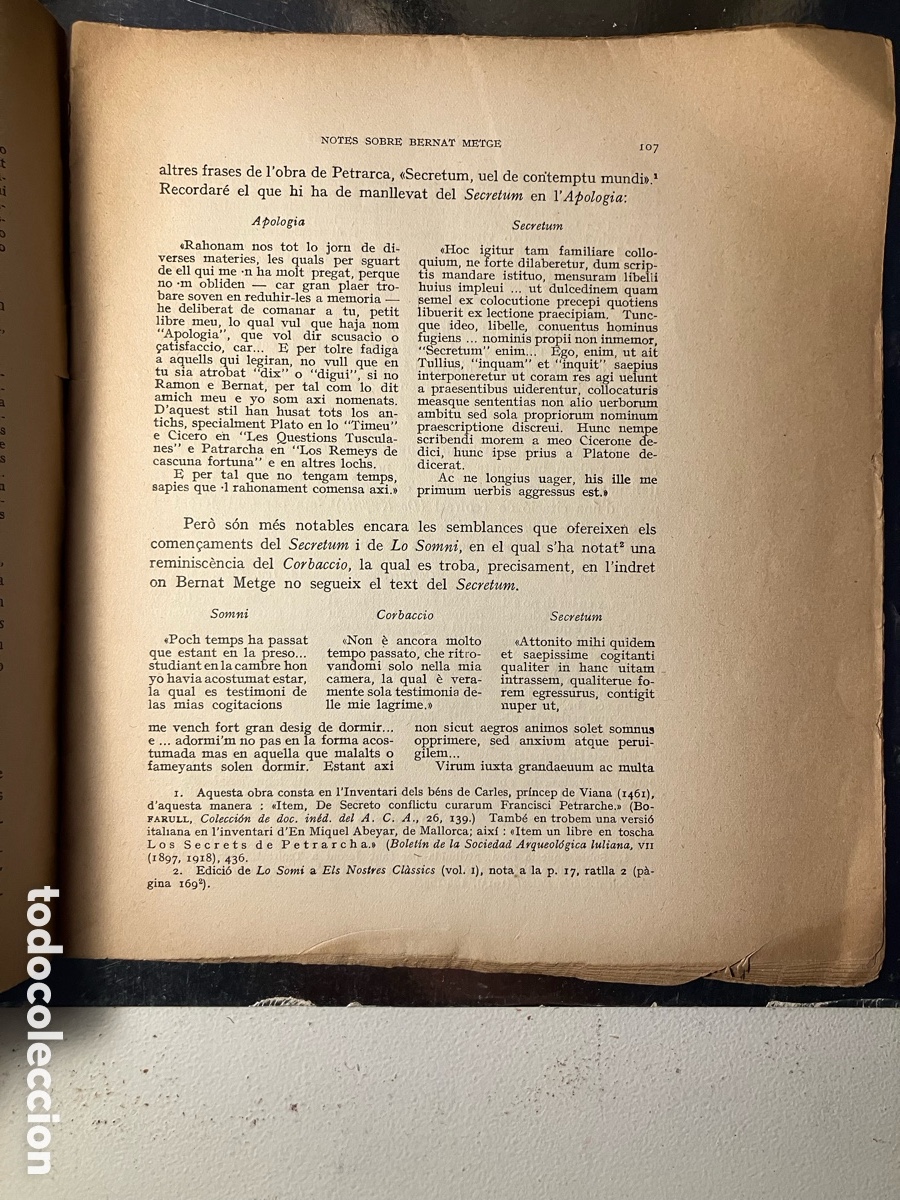 Libros antiguos: Mart&iacute; de Riquer, dedicatoria. Notes sobre Bernat Metge. 1934. Separata - Foto 4