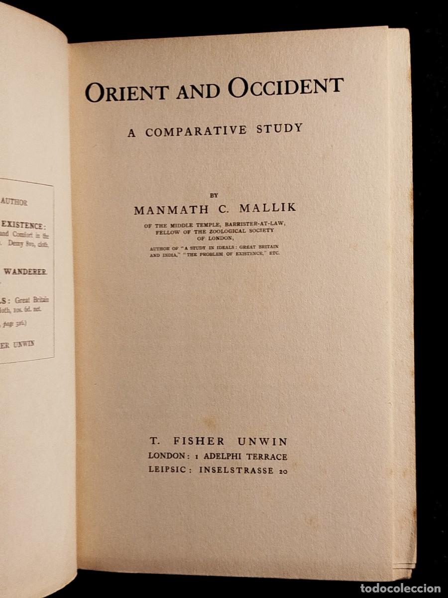 Libros antiguos: 1913. Orient and Occident. A comparative study. Manmath C. Mallik. - Foto 2