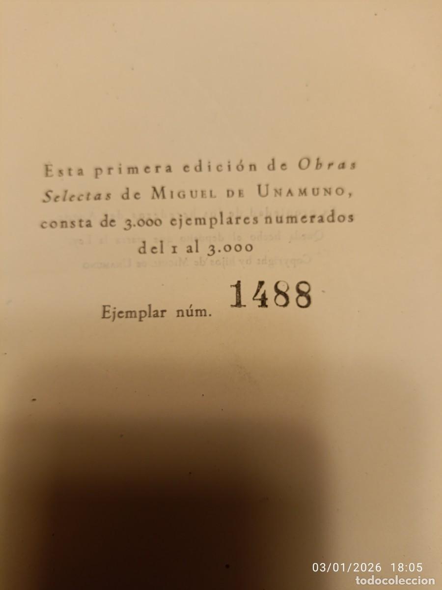 Libros antiguos: Miguel de Unamuno. Obras selectas. 1946 - Foto 2
