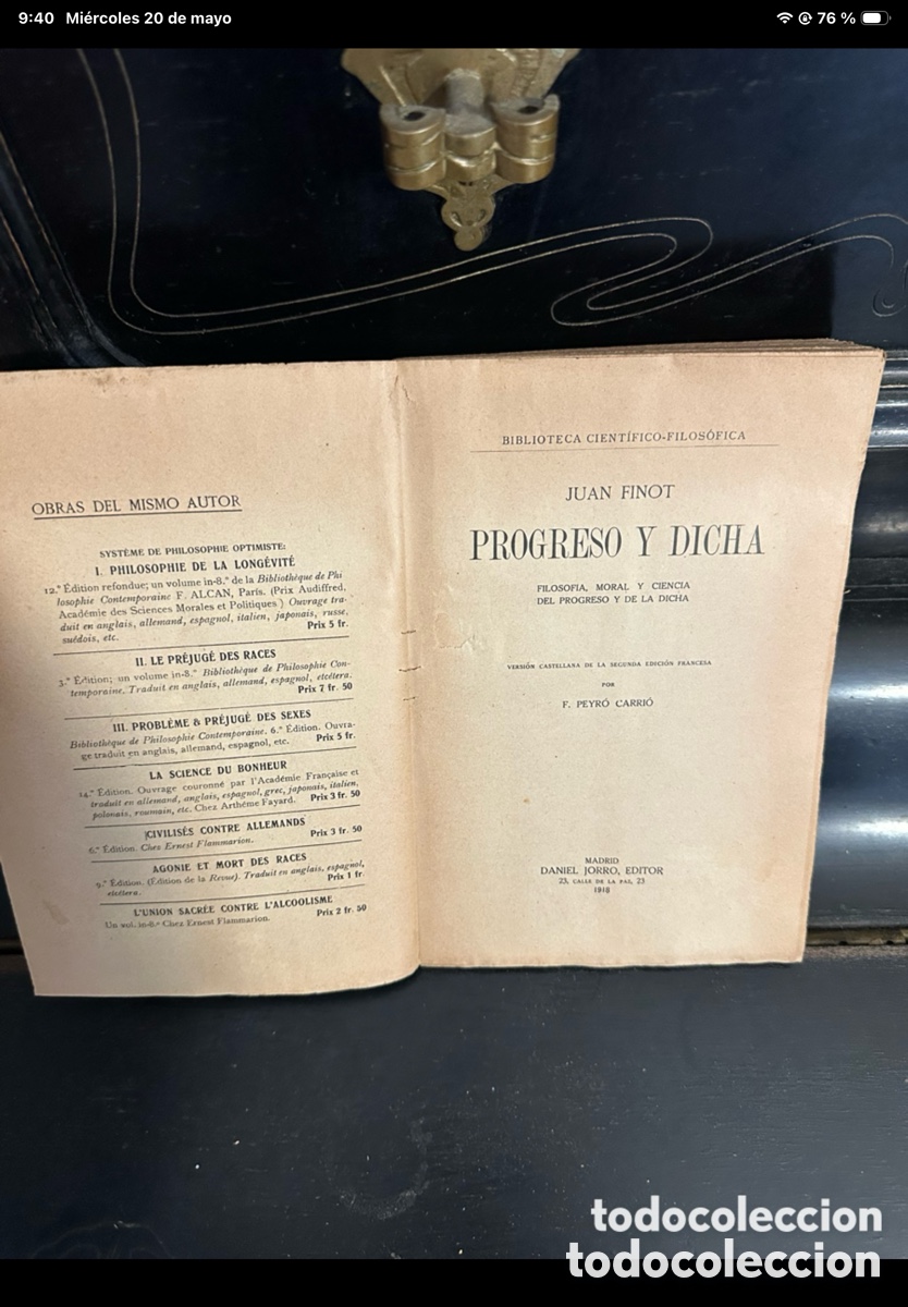 Libros antiguos: Progreso y dicha. Filosof&iacute;a moral y ciencia del progreso y de la ciencia (1&ordf; edici&oacute;n, - Foto 3