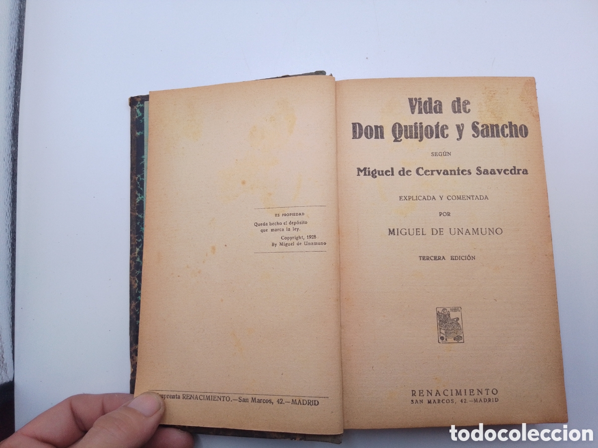 Libros antiguos: Libro &rdquo;Vida de Don Quijote y Sancho&rdquo; (1928) - Miguel de Unamuno. &iexcl;Tercera Edici&oacute;n Hist&oacute;rica!