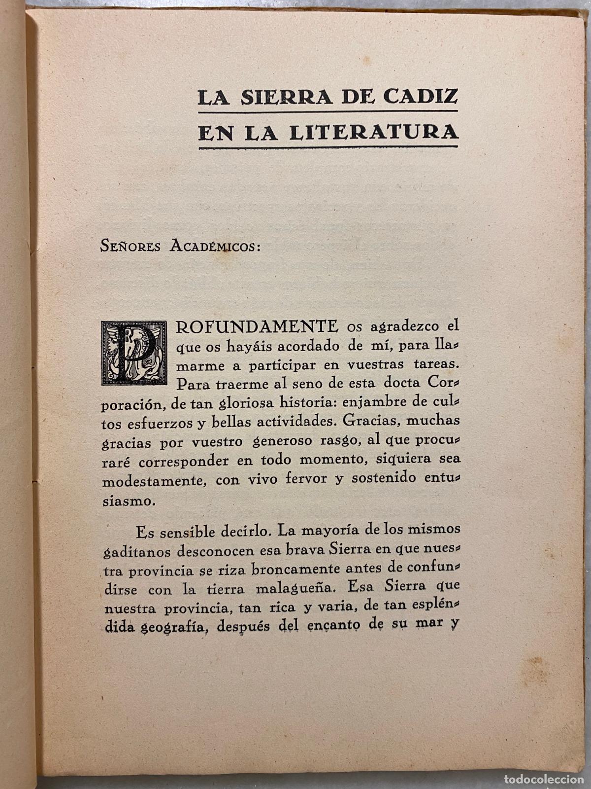 Libros antiguos: P&Eacute;REZ CLOTET, Pedro. Dedicado. La Sierra de C&aacute;diz en la literatura. C&aacute;diz. Tipograf&iacute;a Salvador Repet