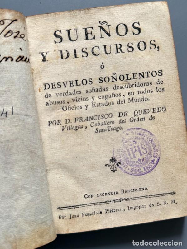 Libros antiguos: Sue&ntilde;os y discursos, Francisco de Quevedo - Impresor de S. R. M., s.XVIII