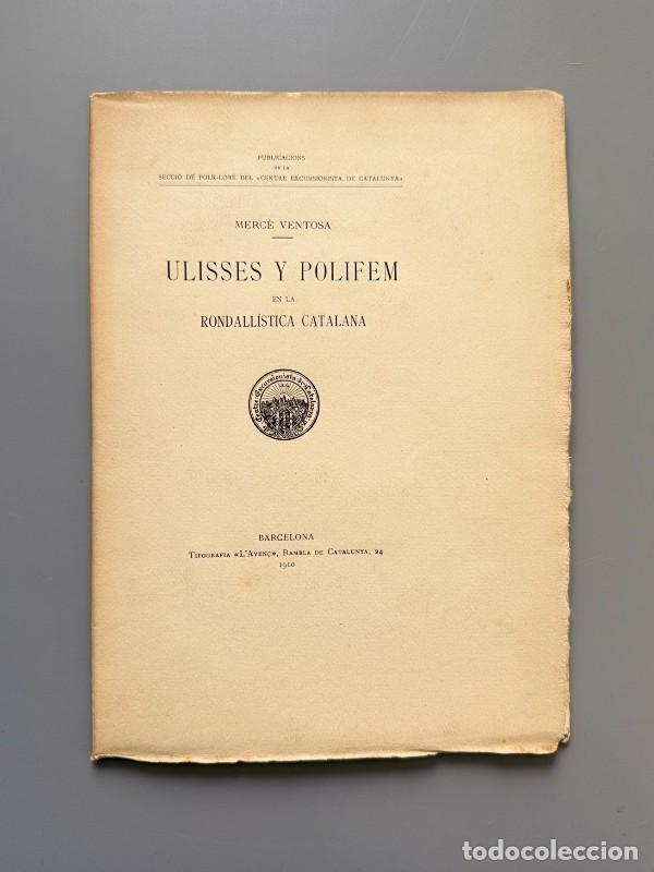 Libros antiguos: Ulisses y Polifem en la rondall&iacute;stica catalana, Merc&egrave; Ventosa - Tipografia L'Aven&ccedil;, 1910
