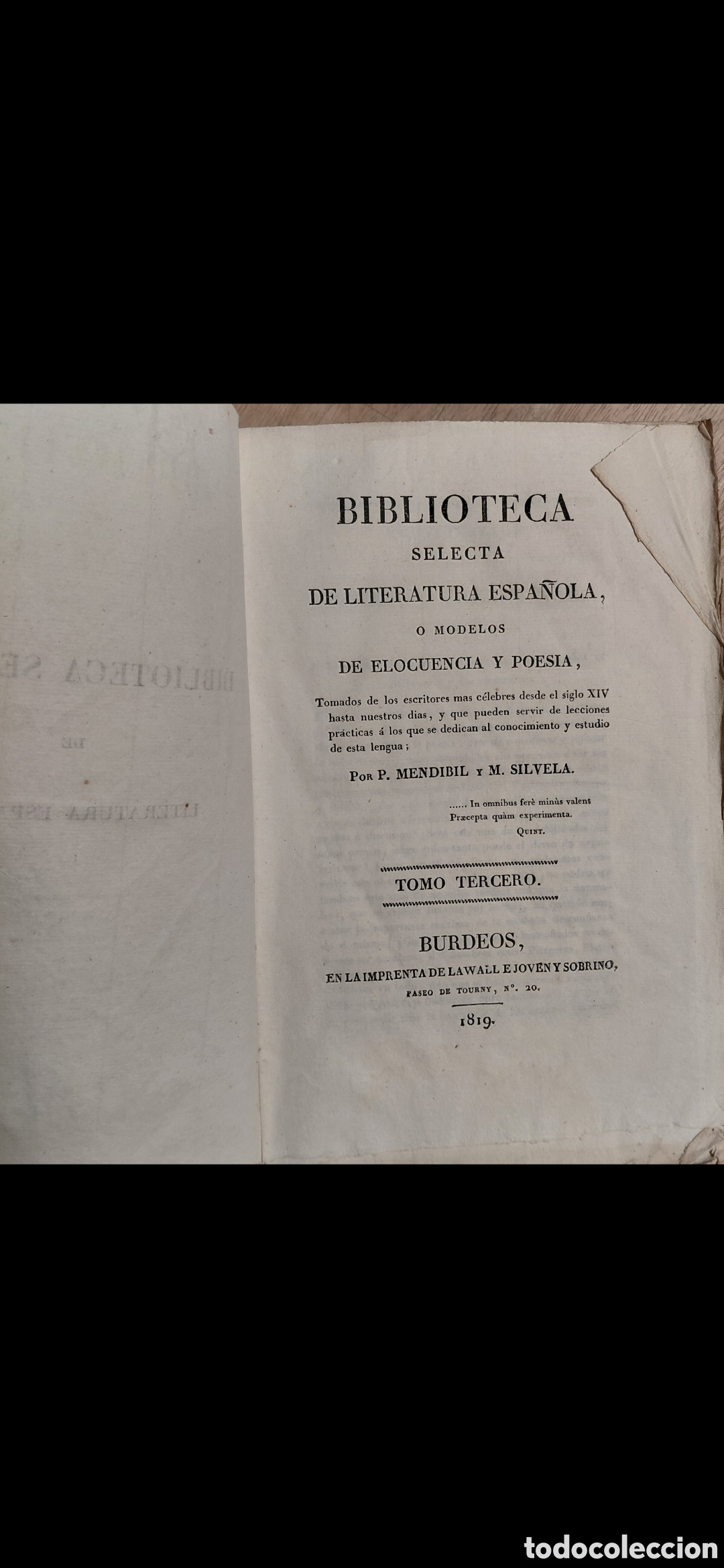Libros antiguos: 1819 Biblioteca selecta de literatura espa&ntilde;ola, o Modelos de elocuencia y poes&iacute;a. T IIII P. Mendibil