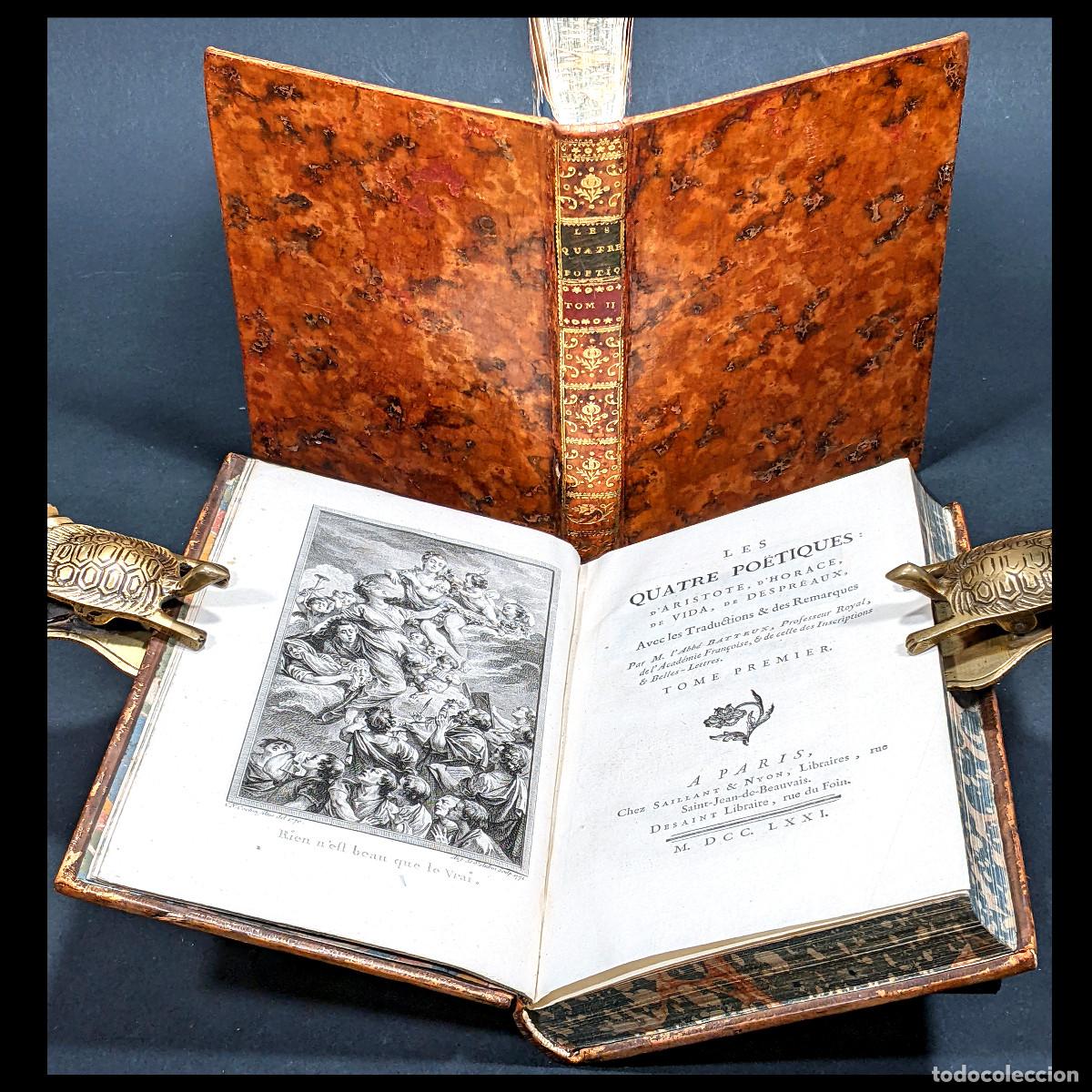 Libri antichi: A&ntilde;o 1771 Primera edici&oacute;n La po&eacute;tica de Arist&oacute;teles Obra completa 2V Horacio Cuatro po&eacute;ticas Grabado