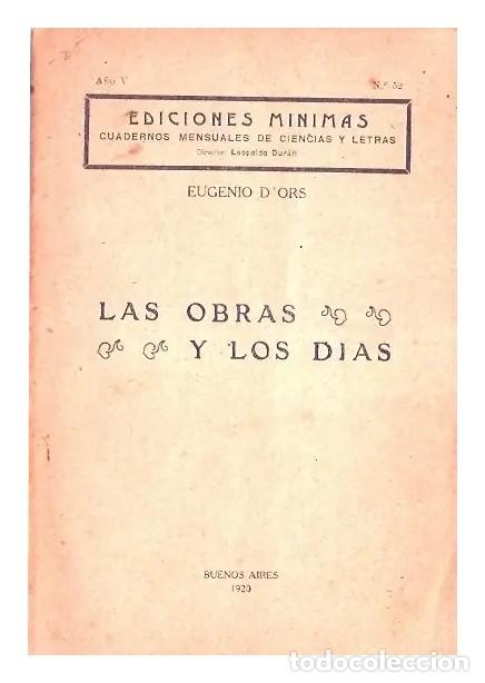 Libros antiguos: Eugenio d&rsquo;Ors &ndash; Las obras y los d&iacute;as &ndash; Ediciones M&iacute;nimas &ndash; 1920 LM