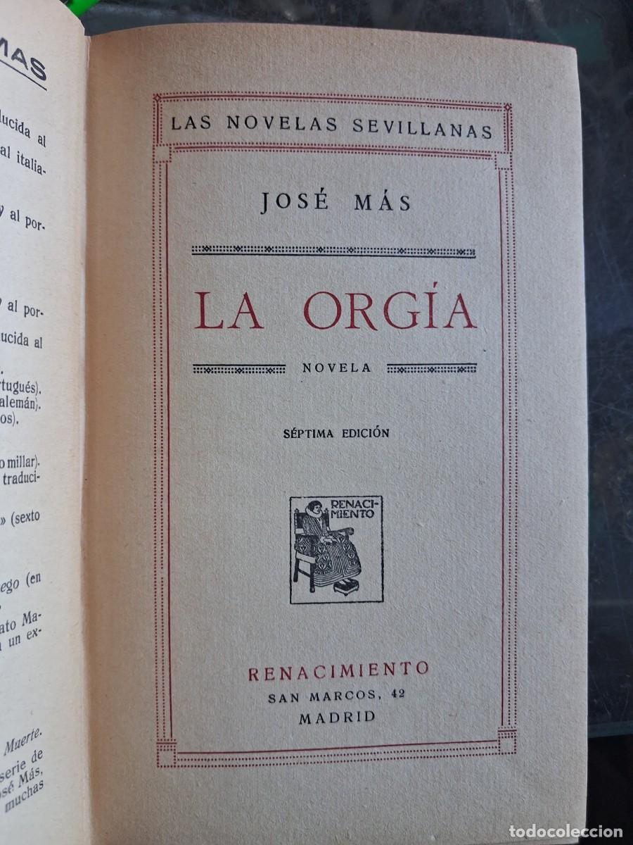 Libros antiguos: La Orgia Jose Mas novela 1926