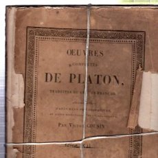 Libros antiguos: OEUVRES COMPLÉTES DE PLATÓN, VÍCTOR COUSIN, TOMO I, PARIS, REY ET GRAVIER, LIBRAIRES, 1833. Lote 33801342